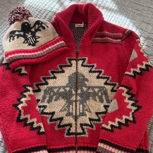 Faherty Red and Black Thunderbird Zip Up Sweater